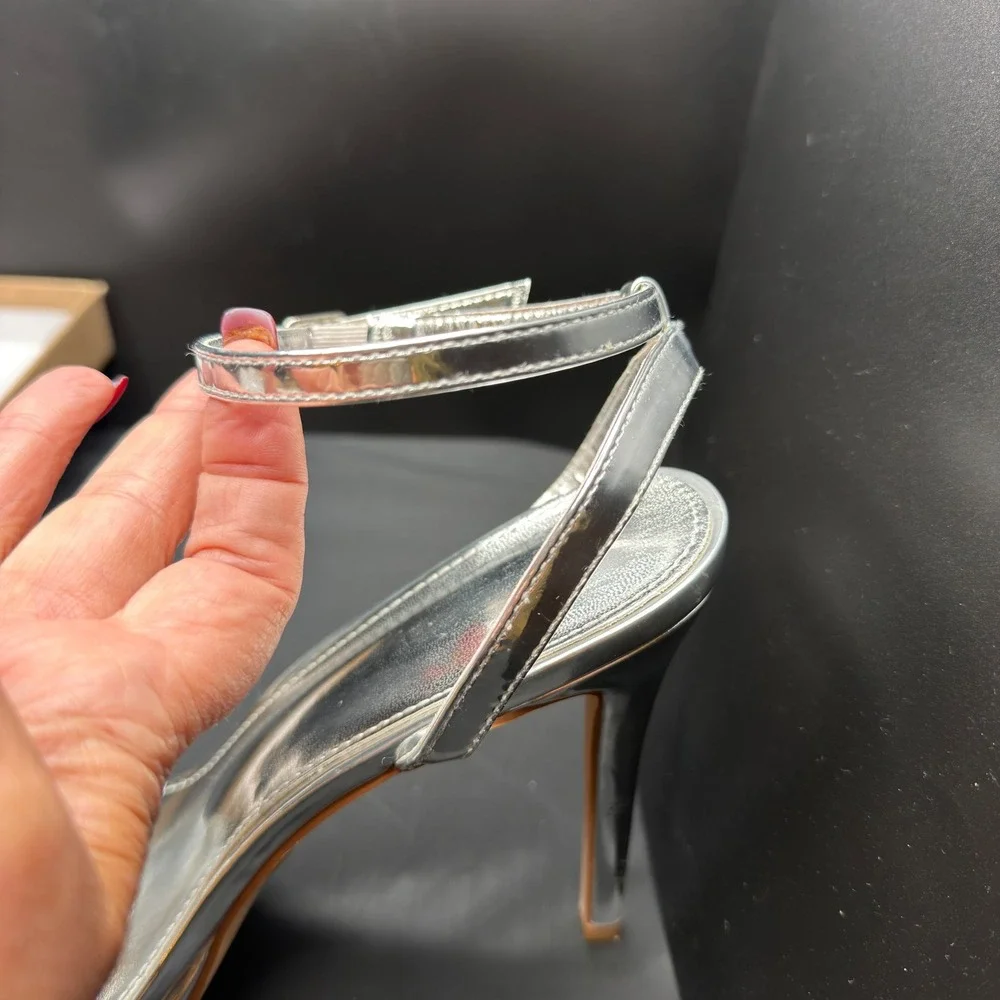 Elisabet Tang Womens Silver Metallic Square Toe Stiletto Ankle Strap Heels 11
